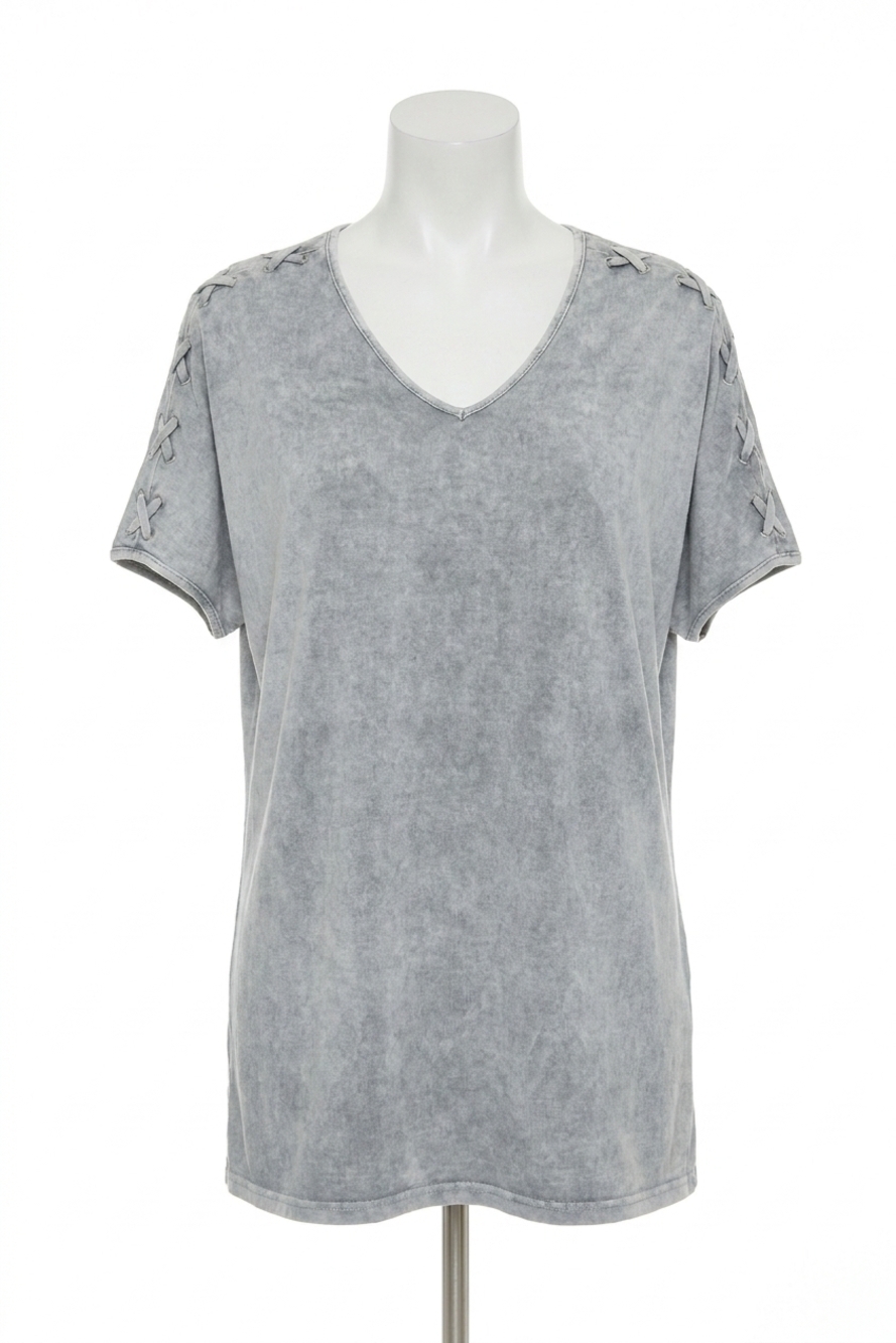 NEW ANGEL braided short sleeve tunic in gray